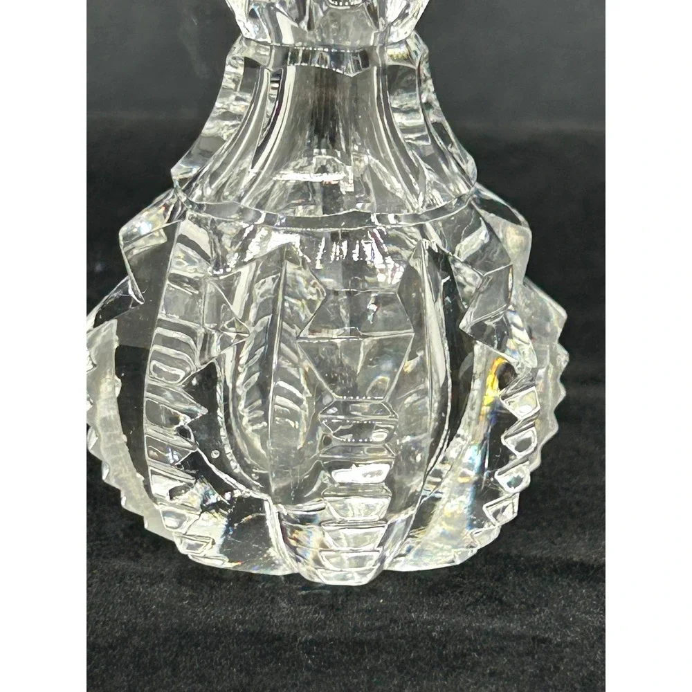Vintage Clear Pressed Glass Bud Vase Sawtooth Rim Geometric Pattern 4.25 Inch